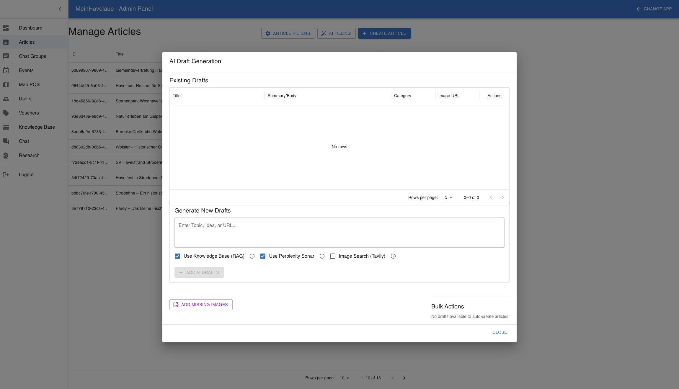 Admin Panel - KI Entwurfserstellung